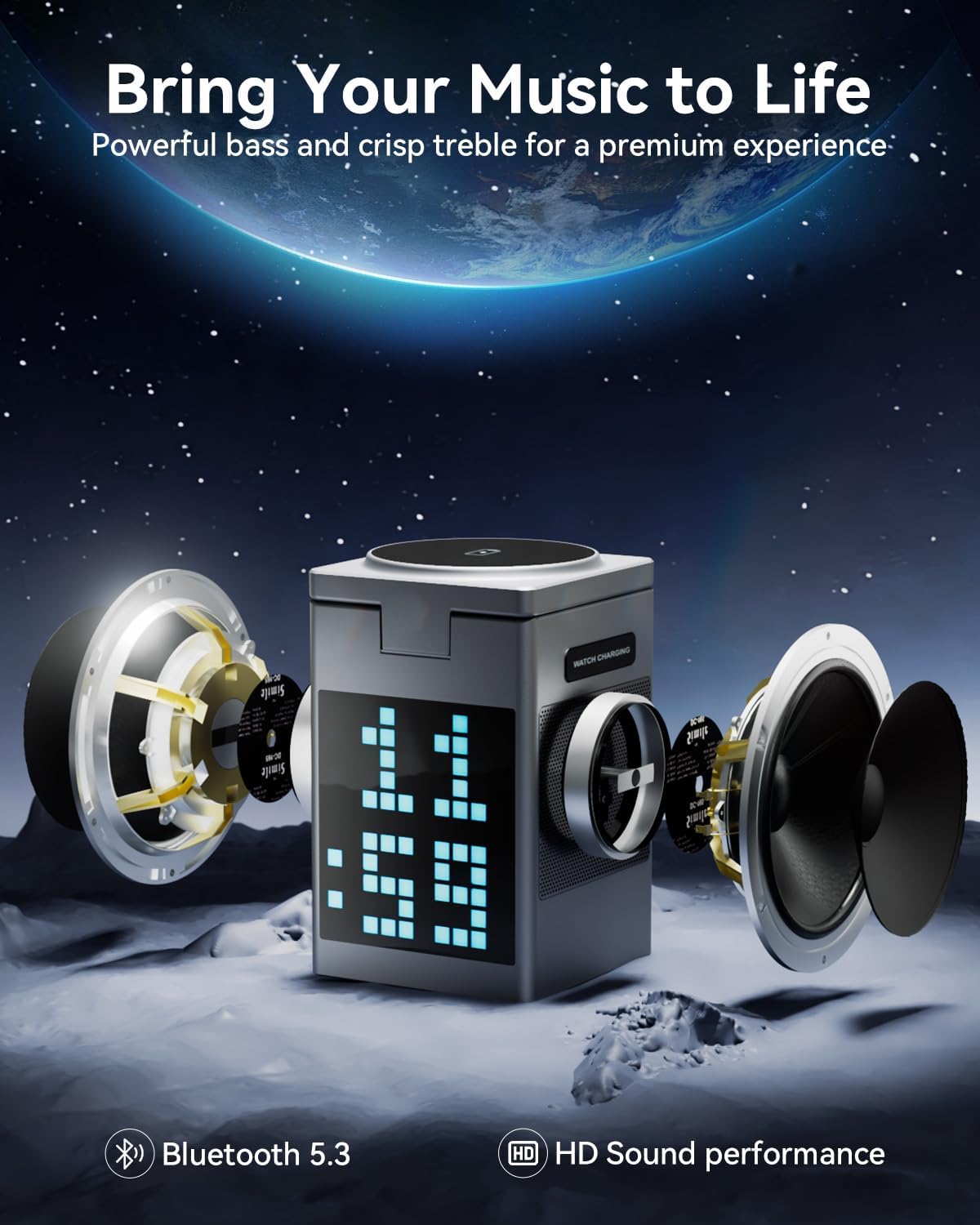 [GOLD] PixelCharge 3-in-1 Bluetooth Speaker & Charging Station