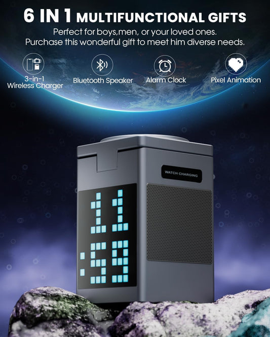 [GOLD] PixelCharge 3-in-1 Bluetooth Speaker & Charging Station