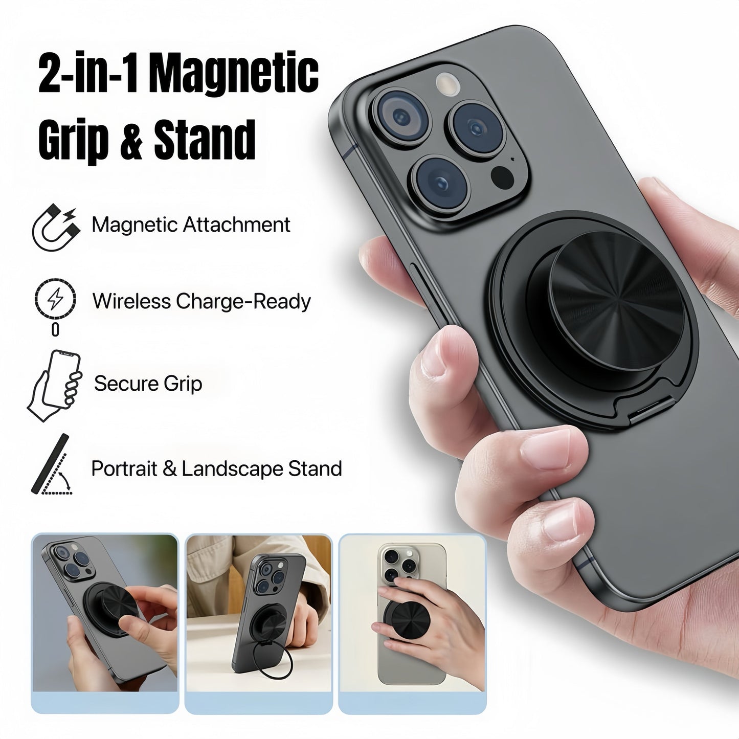 [GOLD] MagGrip 360 Stand – Snap-On Grip, Stand & Mirror in One